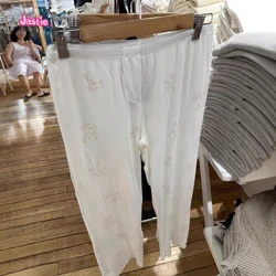 Litter Deer Print Cute Home Sleepwaer Women Trouser Elastic Wiast Sweet Chic Wide Leg Pant Cotton Autumn Spring Female Clothing