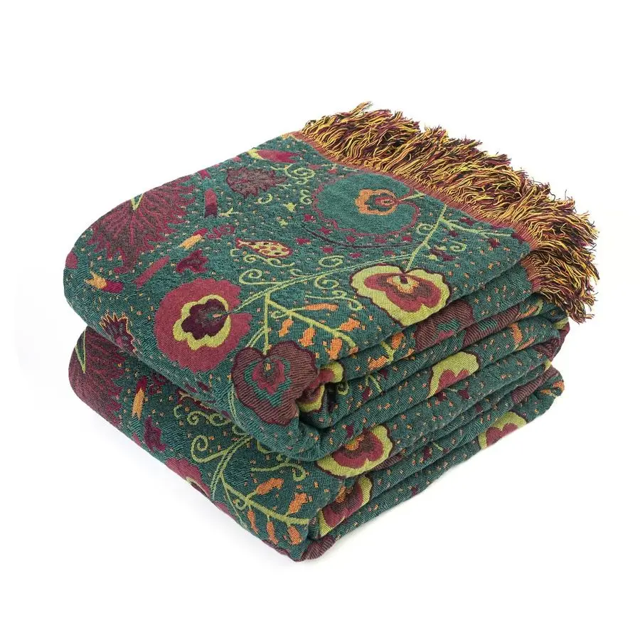 

Плед в стиле бохо для кровати, 100% хлопок, мягкий, легкий, декоративное одеяло для дома, с цветочной вышивкой, двусторонний, всесезонный.