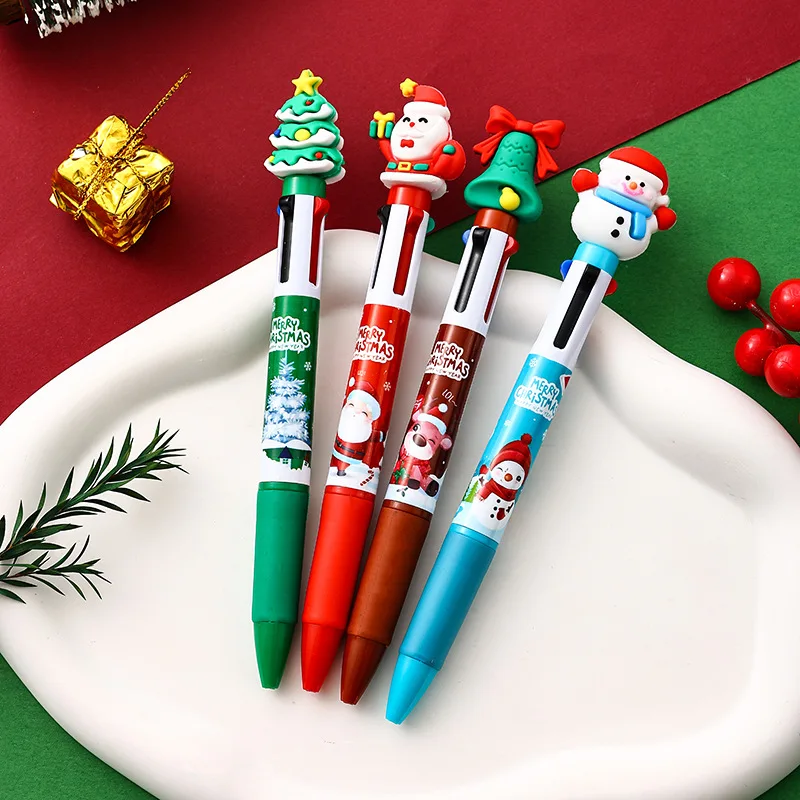 30Pcs/Lot Cute Kawaii Cartoon Christmas 4Color Ballpoint Pen Christmas Multicolor Graffiti Pens School Office Stationery Gifts