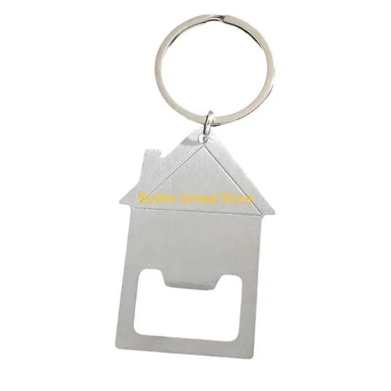 W89C 6 Pcs Rings with House Bag Pendant Keychains Metal Chains Small Chain Gift for Couples Owner Argent