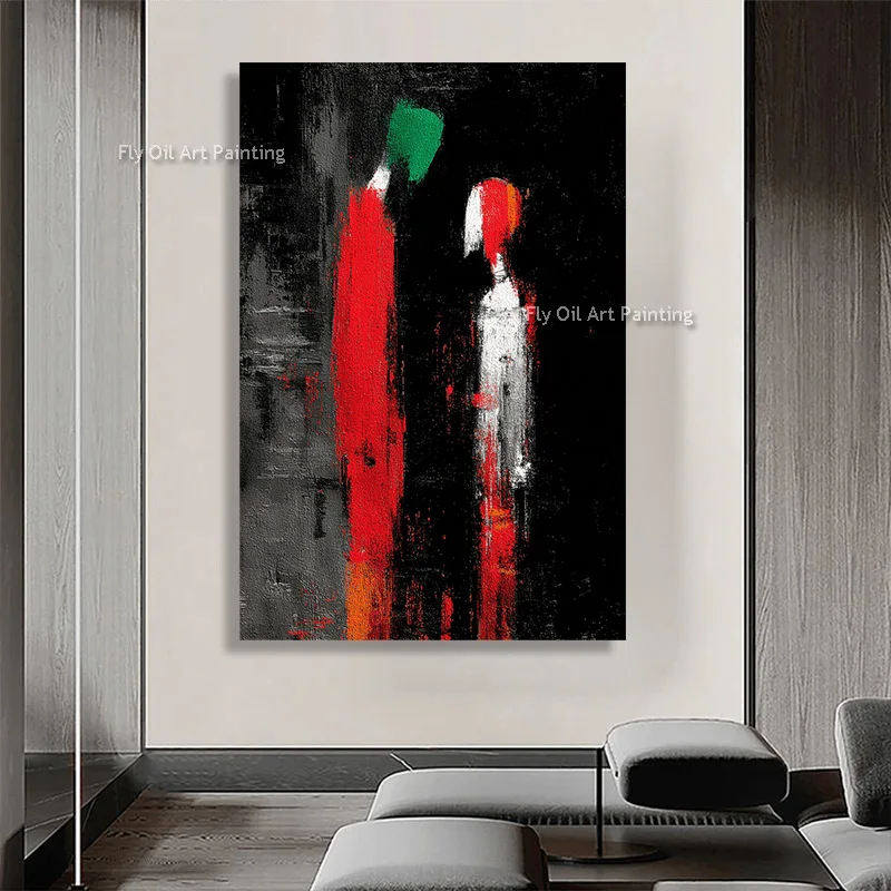 Special Black Red Abstract People Canvas Artwork For Bedroom Decor Original Design Hand Made Black Grey Women Wall Art Items