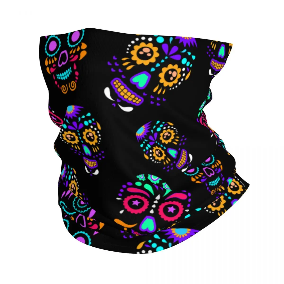 

Colorful Sugar Skull Bandana Neck Cover Printed Floral Gothic Wrap Scarf Multi-use Headwear Hiking for Men Women Adult Windproof