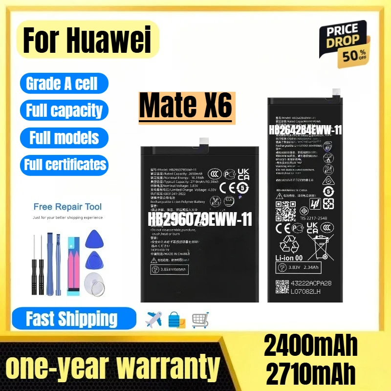 

HB296079EWW-11/HB2642B4EWW-11 for Huawei Mate X6 Phone Battery 0 Cycle High Quality High Capacity Replacement Bateria with Tools