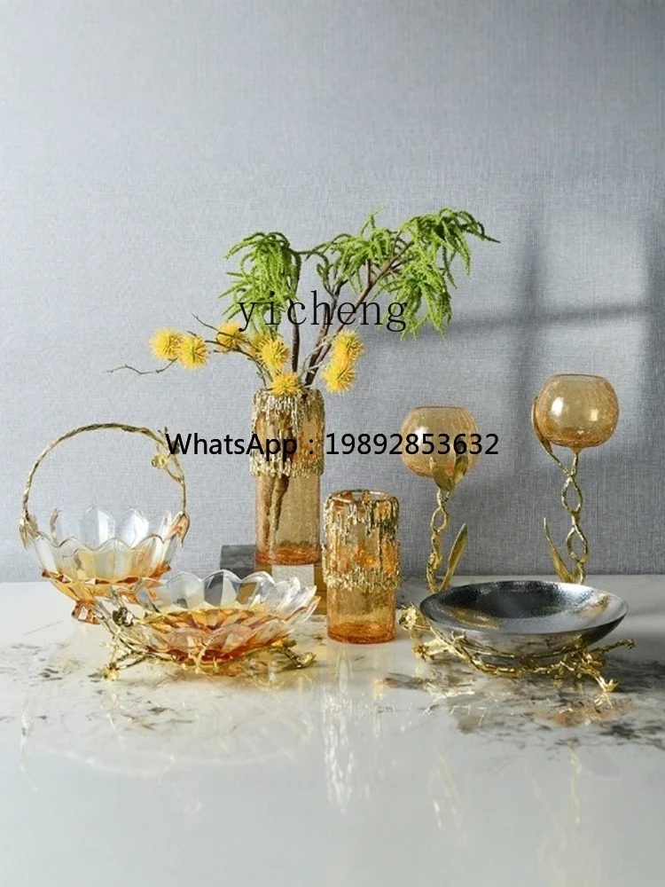 X-13   Modern Light Luxury Golden Age Fruit Plate Desktop Negotiation Table Snack Plate Advanced Glass Ornament