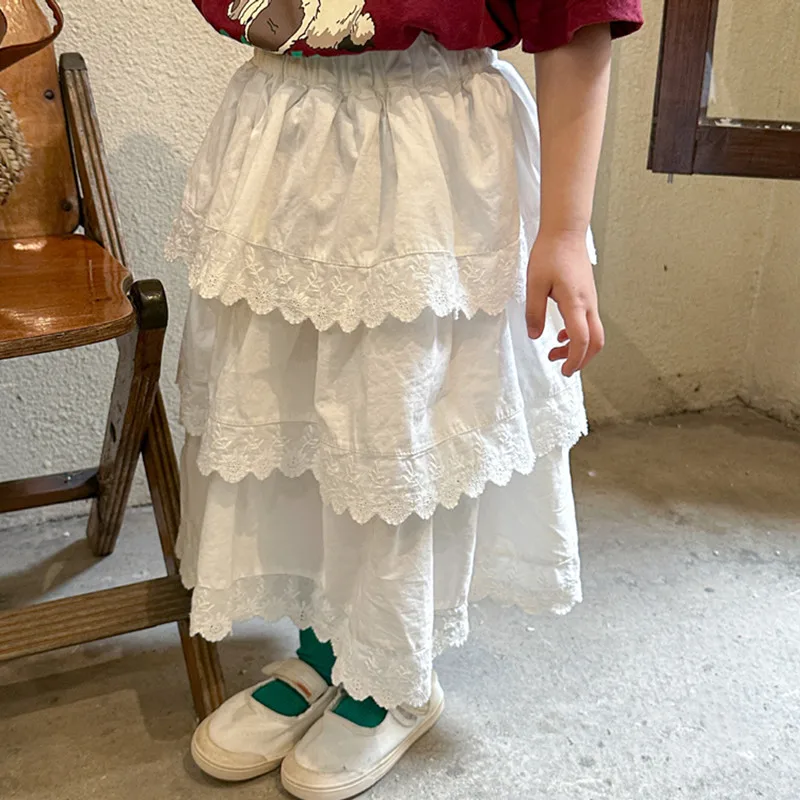 2026 Spring Summer Korean Style Baby Girls Cotton Lace Layered Skirts Toddlers Kids Princess Skirts