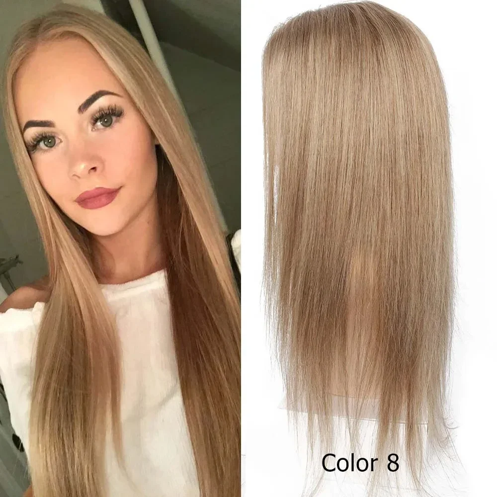 Perruque blonde longue droite pour femme, cheveux humains Remy, dentelle transparente, fermeture avant, partie libre, densité 200%, #8