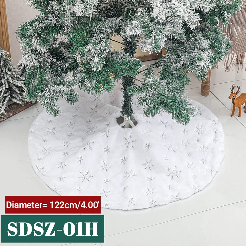 30.7/35/47/48 Inches White Plush Christmas Tree Skirt Double Layers Base Cover Xmas Tree Mat Skirt for New Year Decor Xmas Party