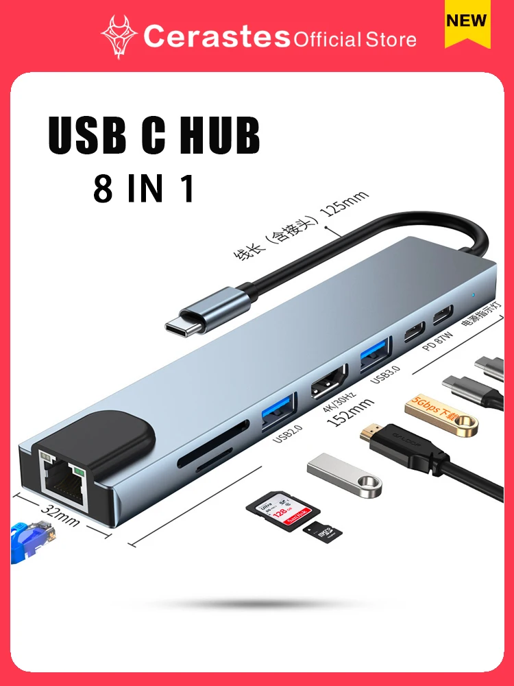 USB C HUB 4K 30Hz Type C to HDMI-compatible USB 3.0 Adapter 11 in 1 Type C HUB Dock PD 87W USB C Splitter for MacBook Pro Air