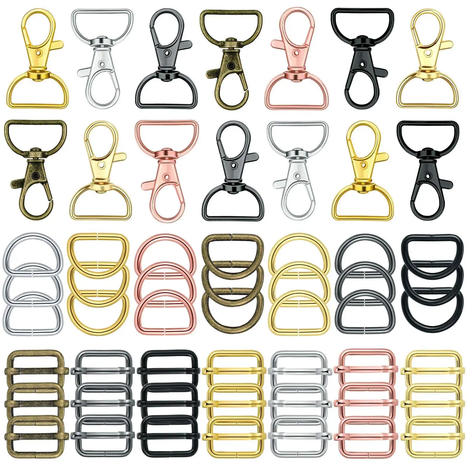 56 Pcs Purse Hardware Keychain Hooks for Bag Making Lanyard Snap Hooks Metal Swivel Clasps with D Rings and Slide Buckle