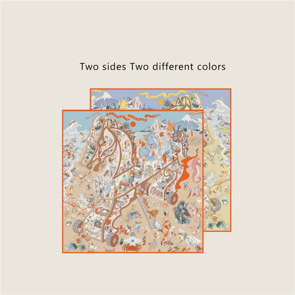 

Модный шелковый платок 90 см с узором «Лошадь», роскошный дизайн, женские шарфы и накидки, двусторонний квадратный платок с принтом для женщин, аксессуары