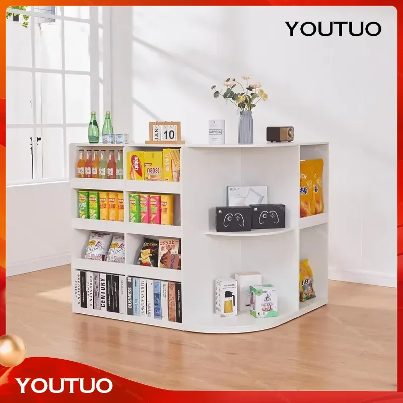  Retail Counter L Shaped Reception Desk  Retail Stores Modern Checkout Counter with Storage Cabinet Lockable Drawer