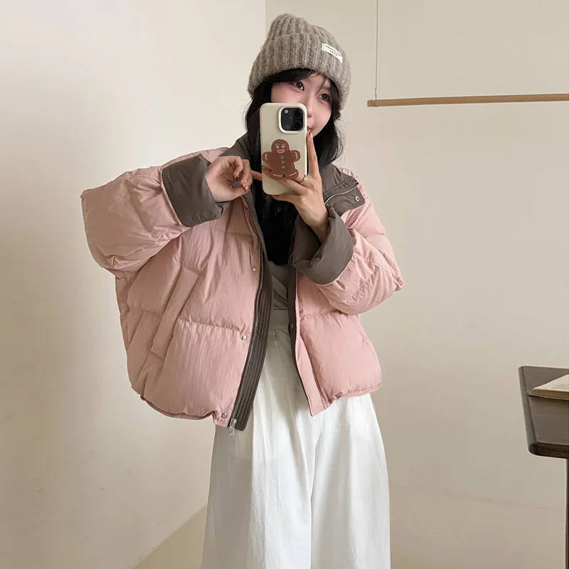 Women's Autumn Winter New White Duck Down Coat Short Down Jacket Sweet Patchwork Korean Loose Cropped Jacket Long-sleeved Top