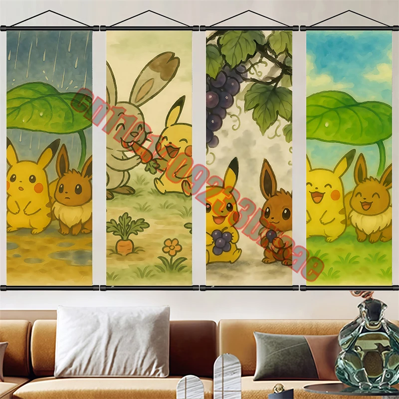 

Classic Cartoon Anime Pokemon Pikachu, Charmander HD Scroll Painting Suitable for Bedroom Home Wall Decoration Children's Gift