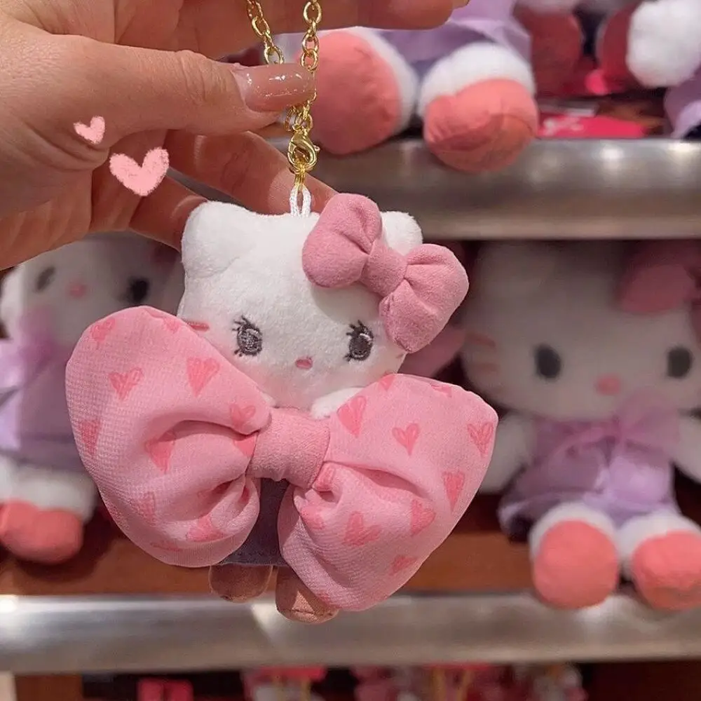 

Sanrio Pink Bowknot Hello Kitty Soft Plush Filling Doll Keychain Decoration Backpack Handbag Hanging Ornament Girl Birthday Gift