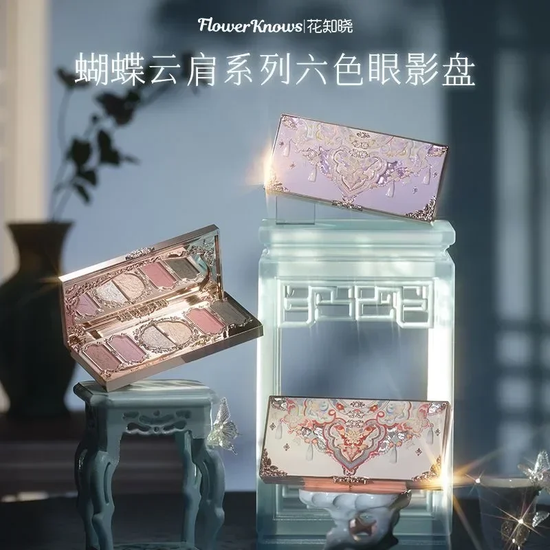 Paleta Cieni do Powiek Flower Knows Butterfly Cloud Collar Collection Matowe, Delikatne, Brokatowe, Perłowe Kolory do Twarzy 6 Kolorów Brokatowych Cieni do Powiek