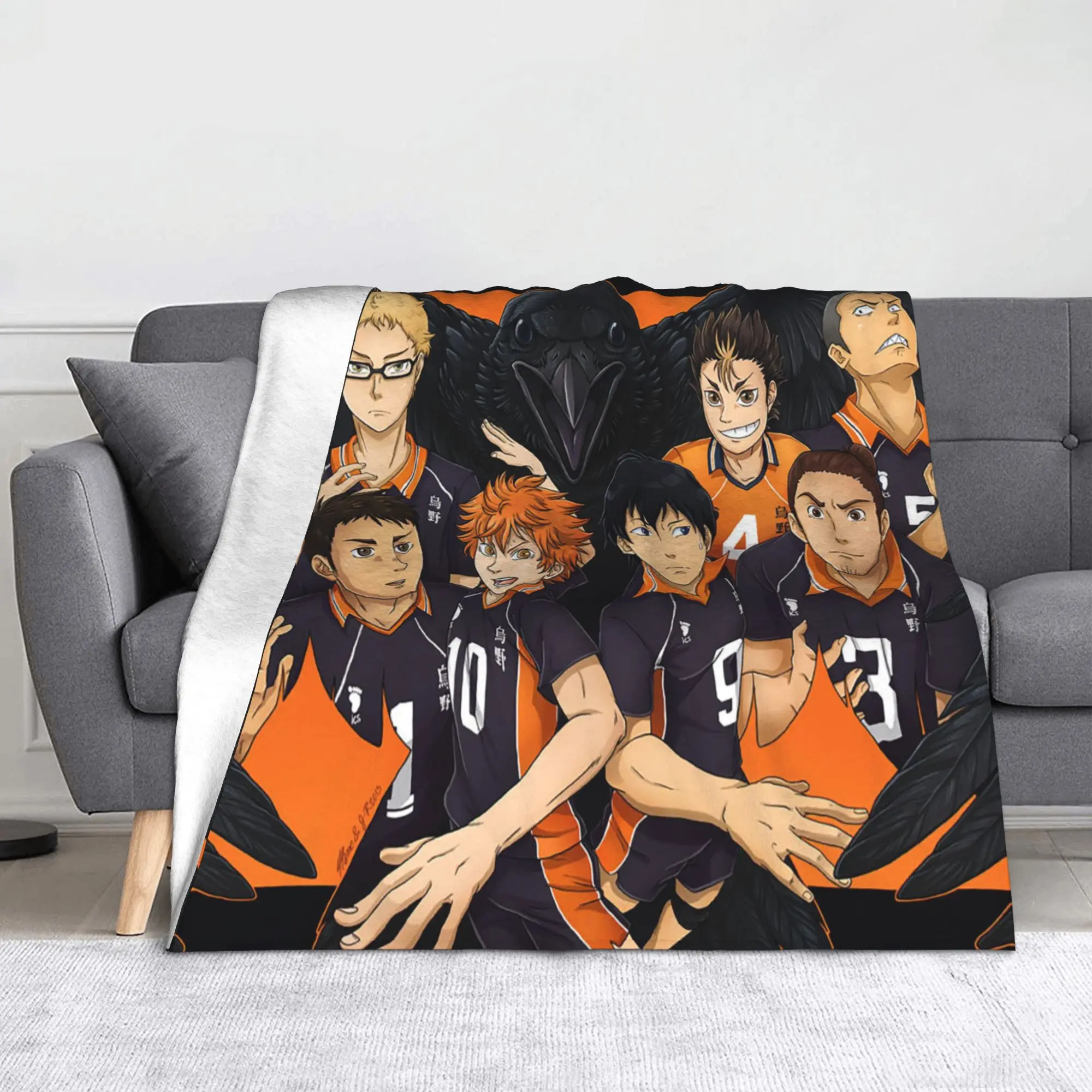 Karasuno Team Volleyball Flannel Blankets Volleyball Japanese Anime Custom Throw Blankets for Home 150*125cm Bedspread