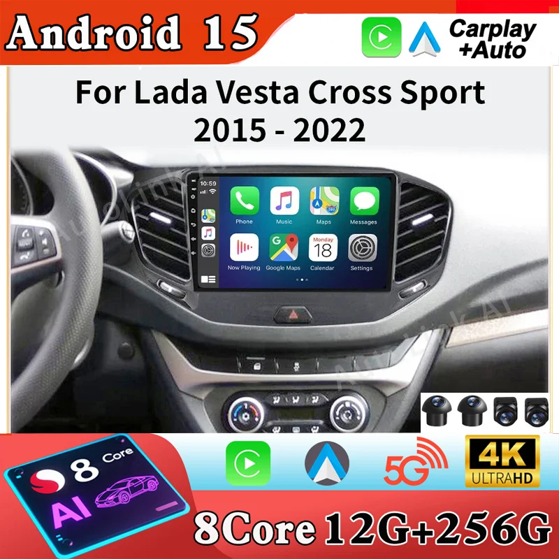 Car Stereo Radio Center Multimedia Player For LADA Vesta Cross Sport 2015-2022 GPS Wireless Carplay Android Auto 2 Din Head Unit
