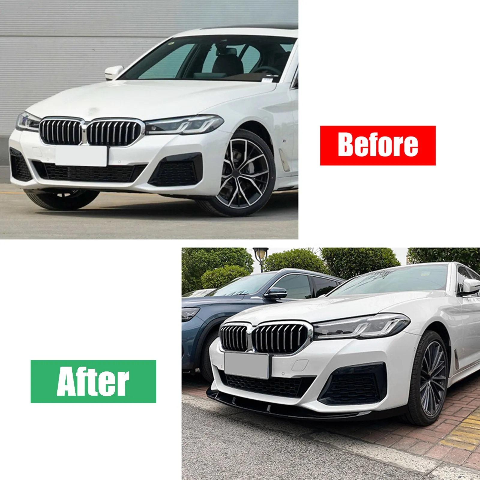 

Front Bumper Spoiler Lip For BMW 5 Series G30 M Sport LCI 540i 525i 530i 2021-2023 Gloss Black/Carbon Fiber Look Splitter Blade