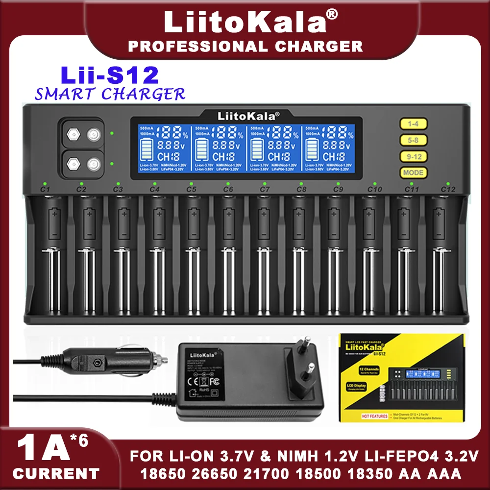 LiitoKala Lii-S12  Lii-S8 Lii-S6 18650  Battery Charger For 20700 26650 21700 14500 10440 16340 1.2V 3.7V 4.2V Lion Battery