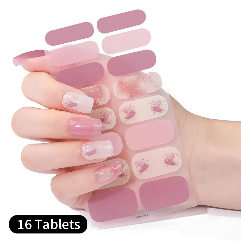 Liefde Hart Paars Roze Glitter Full Cover Nagelstickers Zelfklevende Nagelsticker Creatieve Nail Art Papier Decoratie