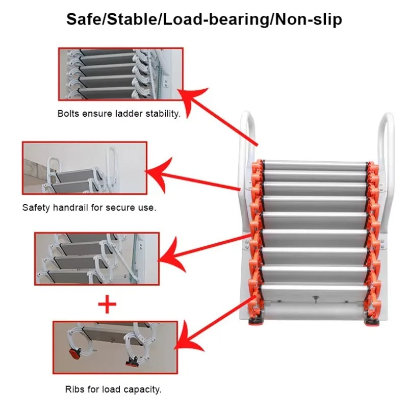 Customized 2.6M Telescopic Folding Aluminium Electric Attic Ladder With Remote Control 300kg Capacity For Home Use