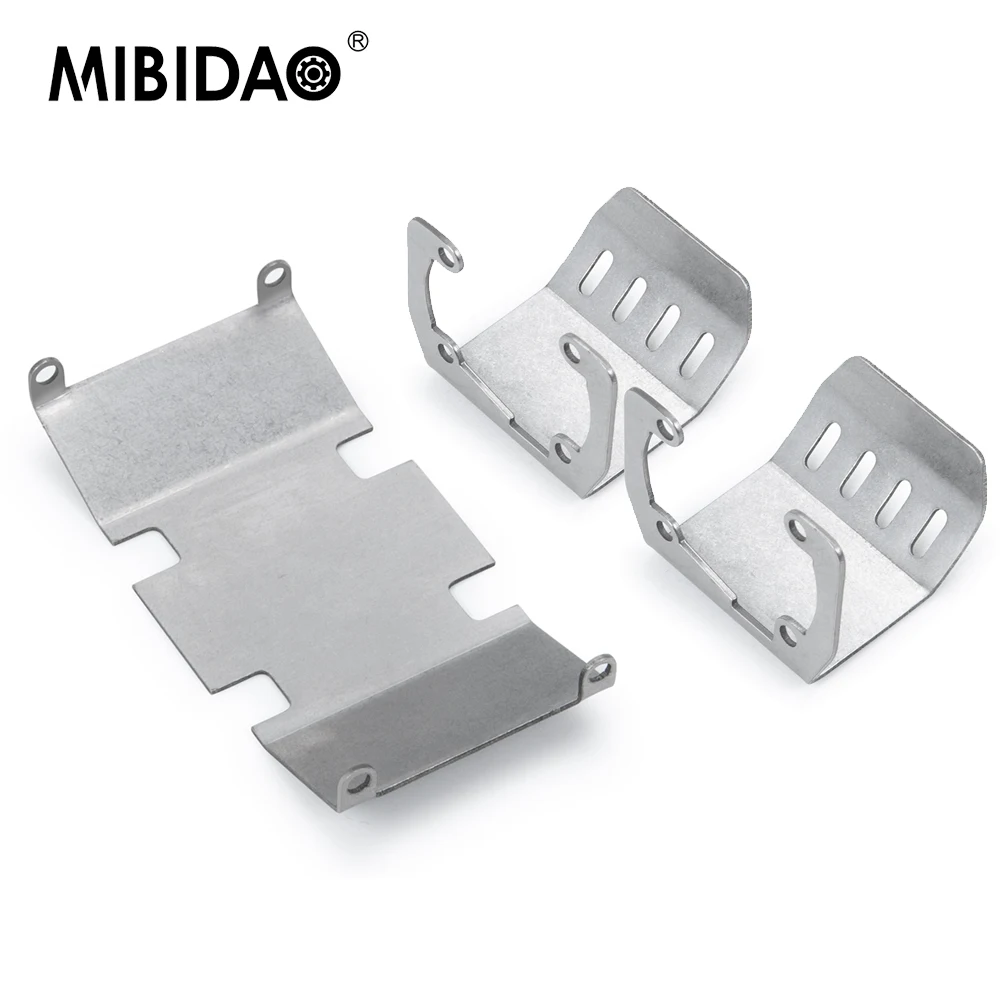 MIBIDAO Stainless Steel Chassis Armor Front Rear Axle Protection Skid Plate for Axial SCX10 II 90046 1/10 RC Crawler Car Model