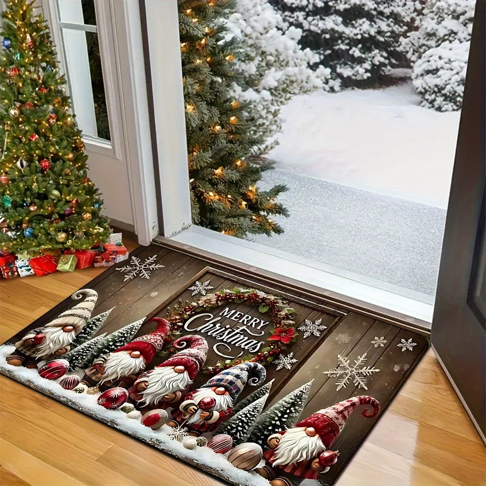 VIKAMA Christmas Doormat Non‑Slip Front Door Rug Washable Indoor Outdoor Xmas Gnome Winter Wooden‑Look Home Entrance Mat Rug