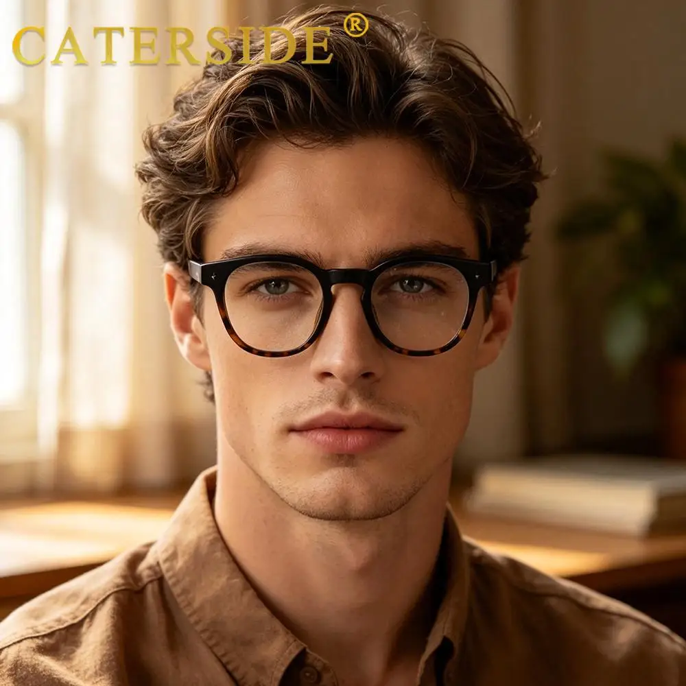CATERSIDE Retro Herren-Brillenhalter Tr-90 Quadratische Modische Anti-Blaulicht-Brille Damen Business Freizeit Urlaubsgeschenk Brille – Detail 3