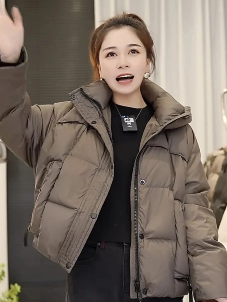 Trendy Korean Style Short Cotton Jacket Women's Casual Outerwear Warm Slimming Winter New Fashion Small Square Blocks