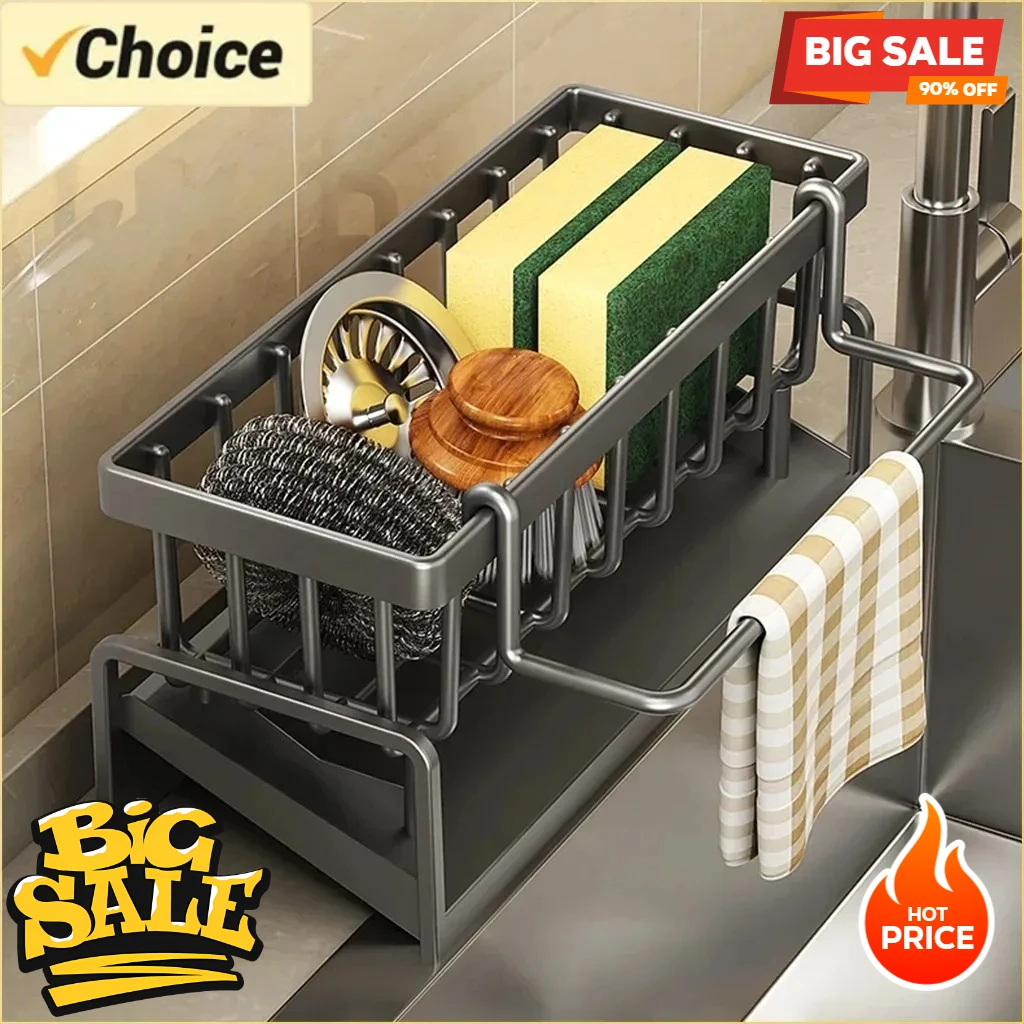 Estante de cocina de plástico multifuncional, estante de drenaje de almacenamiento de trapo, estante de especias adhesivo sin perforación, escurridor de grifo de fregadero con ganchos, 1 ud.