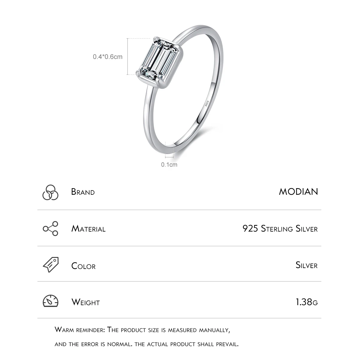 Women's Emerald Cut Rectangle CZ Ring in 925 Silver