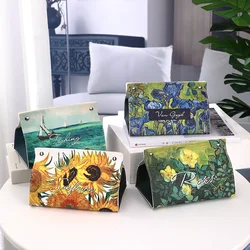 Ins Oil Painting Paper Box Leather Tissue Cover Car Creative Desktop Student Dormitory Office Storage for Living Room Bedroom