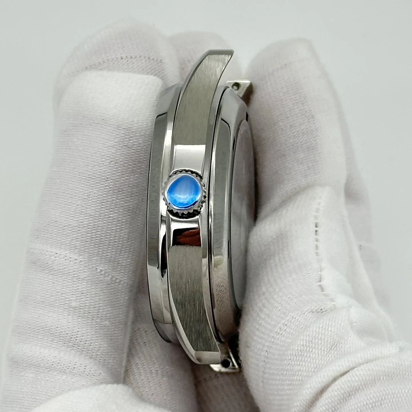 41,5 mm saffier mechanisch horloge roestvrijstalen kast siliconen bandenset compatibel met NH35/NH36/NH38