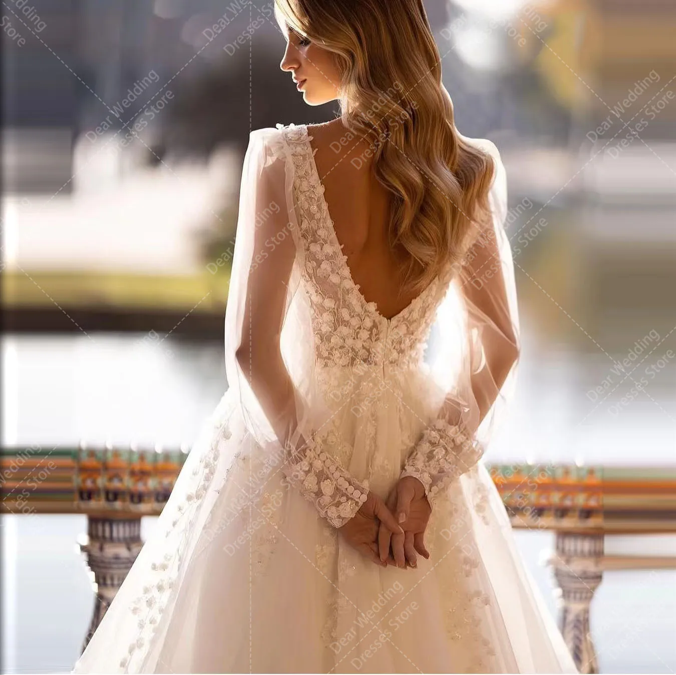 Gaun pernikahan A Line elegan Vintage gaun pengantin Formal lengan panjang applique renda seksi wanita gaun pengantin buatan khusus Vestidos De Novia