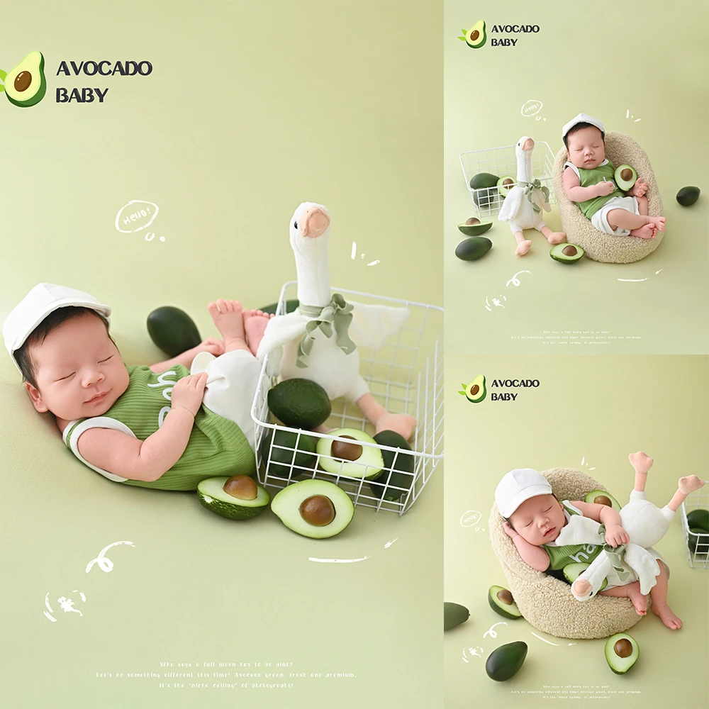

Newborn Photography Props Avocado Theme Green Vest+White Baseball Cap+Shorts Baby Costume for Studio Photo Shoot Decorative Prop