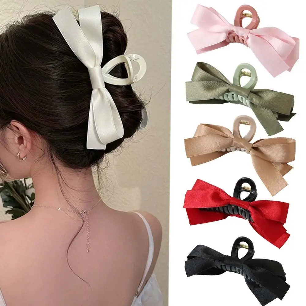 Dupla Face Bow Clipe de Cabelo, Bowknot Cabelo Garra, Grab Headbands, Satin Grab Acessórios, Preto, Rosa, Verde