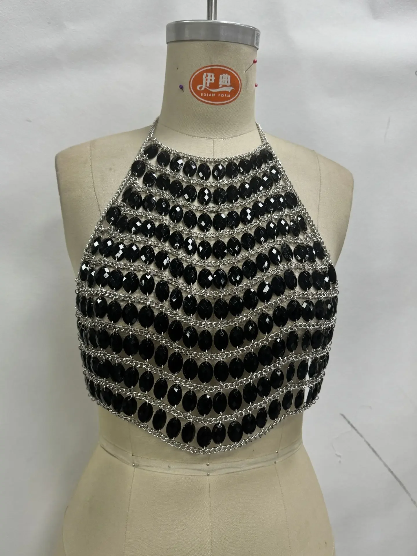 

Glitter Beaded Chainmail Crop Top for Women See-Through Crystal Bralette for Stage Performance Rave Sexy Party Clubwear Vest