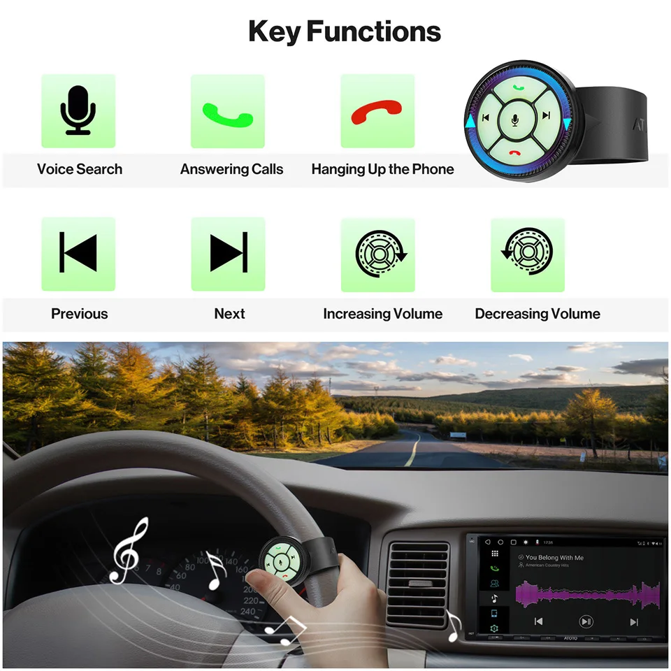 ATOTO Wireless Steering Wheel Remote Control Watch Strap 6 Keys Button for Car Radio Stereo GPS DVD Music Media Player Head Unit