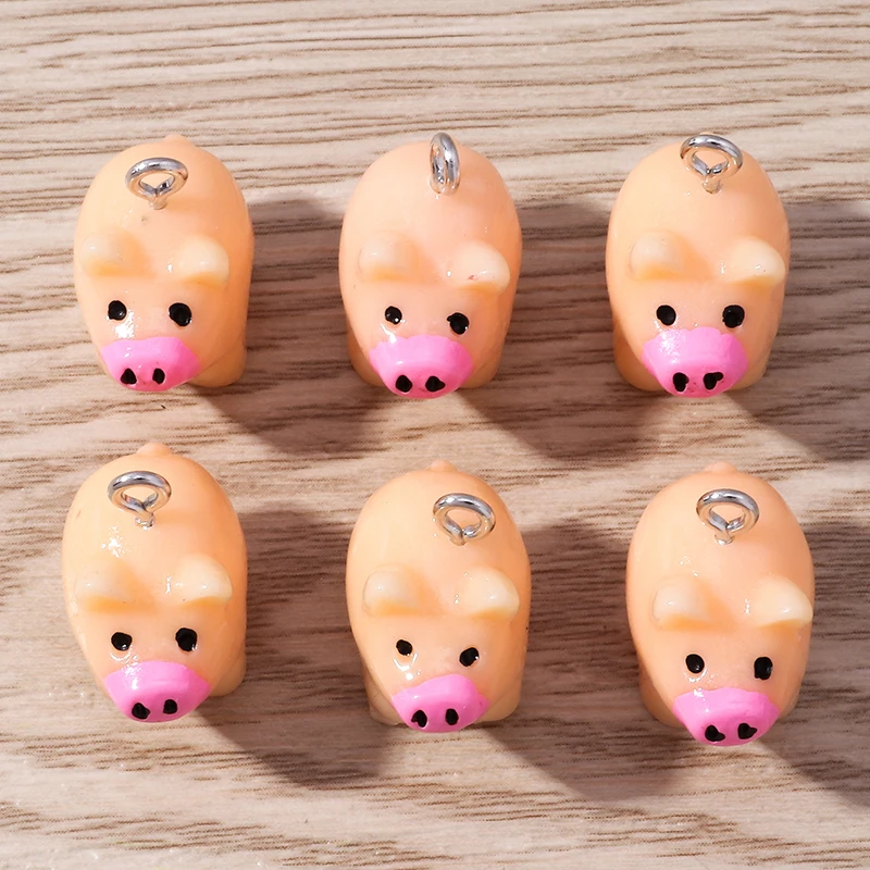 10pcs 19x20mm Cartoon 3D Resin Animal Pig Charms Pendants for Jewelry Making Necklaces Earrings Bracelets DIY Crafts Accessories