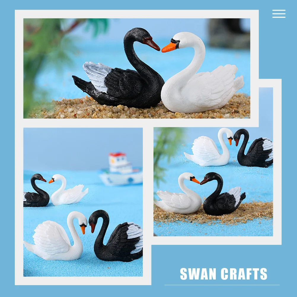 Figurines Black and White Swan Ornament Accessories for Mini Figures Paper Cup Lovers