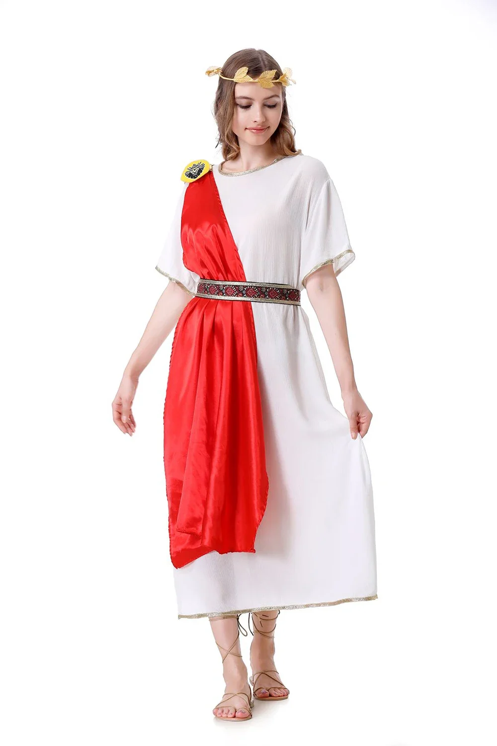 Halloween Antikes Griechisch-Römisches Königliches Aristokraten-Cosplay-Kostüm für Erwachsene, Antikes Ägyptisches Götterkleid mit Rotem Schal, Mittelalterliches Set – Detail 17
