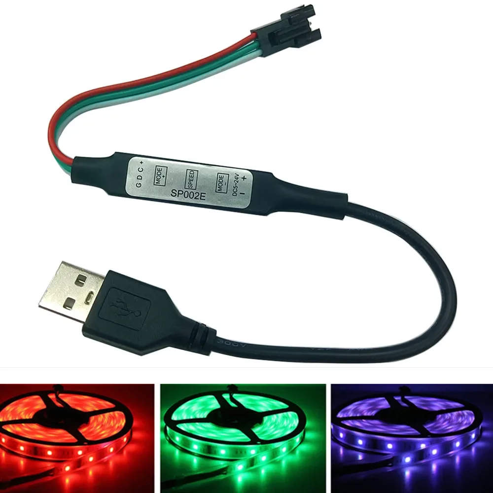 DC5V-24V LED Controller SP002E 3 Keys Mini Pixel Dimmer 3pin DC USB power For WS2812B WS2811 WS2812 LED Pixel Strip Light Module