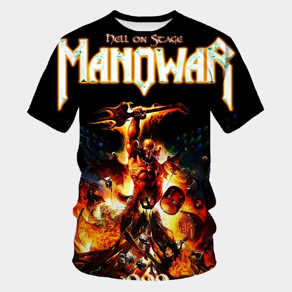 3D-gedrucktes, schnell trocknendes, atmungsaktives Herren-Sport-T-Shirt der Rock- und Hip-Hop-Band MANOWAR im lässigen, familienfreundlichen Sommerstil – Detail 8