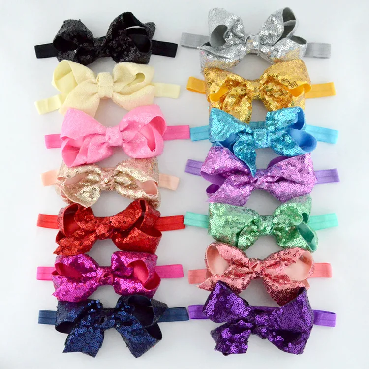 1 Pieces Baby Headband Ribbon Handmade DIY Sequins Toddler Infant Kids Hair Accessories Girl Newborn Bows Bowknot Turban Tiara