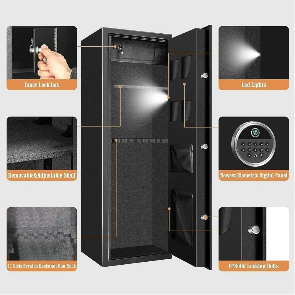 Tools Packaging Fireproof Biometric Gun Cabinet, Large Long Gun Safe for Rifles and Shotguns, with Detachable Gun Rack Tools