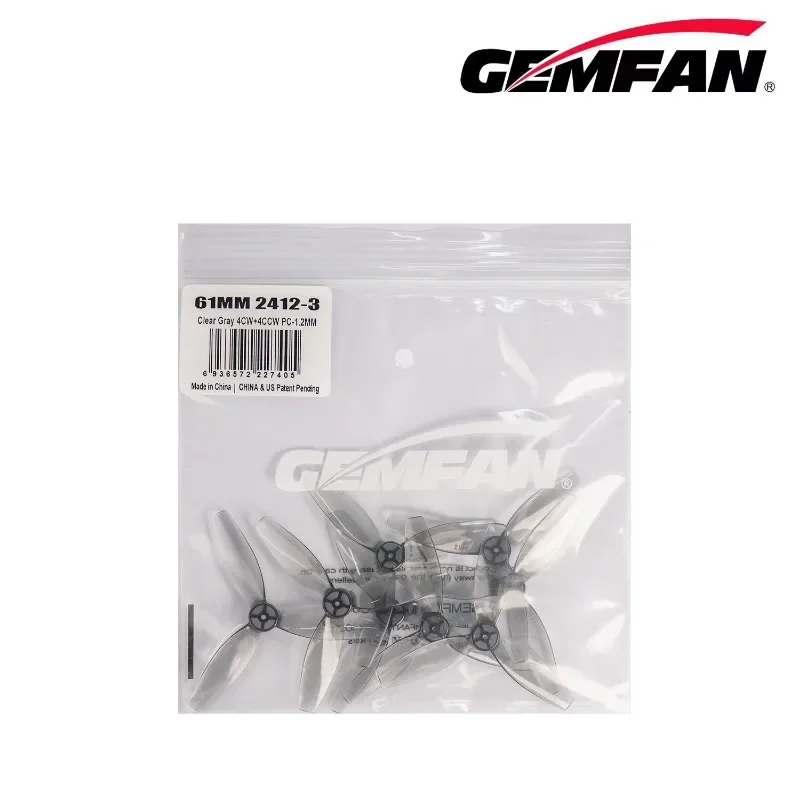 8Pairs(8CW+8CCW) Gemfan 2412-3 3-Blade Propeller 61mm 1.2mm Hole for FPV Tinywhoops 8520 Brushed Motor