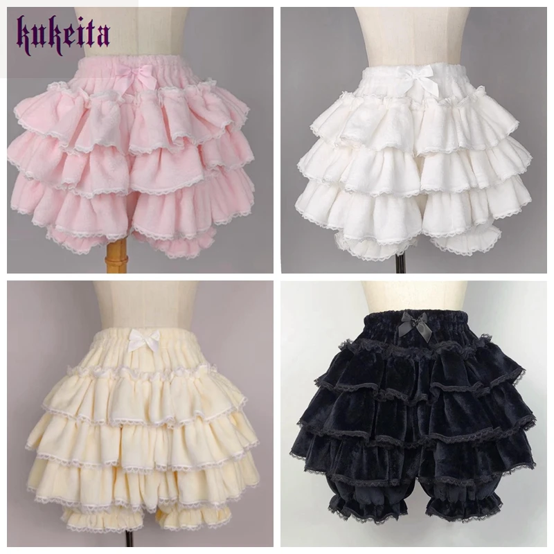 

Kukeita Harajuku Kawaii Aesthetic Women High Elasticity Multilayer Ruffles Bloomers Sweet Princess JK Plush Shorts Skirts