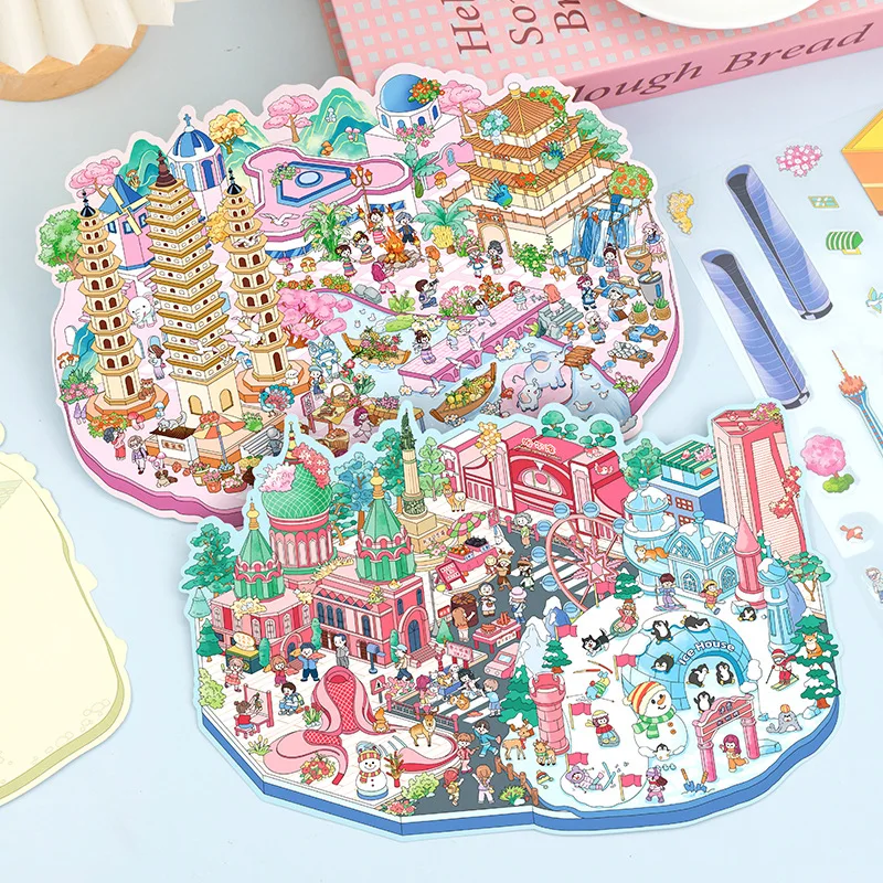 Kawaii السفر الحضري 3D Tianfu Chengdu المشهد ملصق DIY جيب المقصورة المشهد هدايا عيد الميلاد ﻿ ﻿