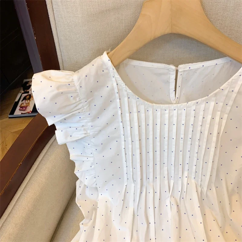 موضة منقطة قمصان المرأة الصيف جديد طباعة الأبيض تحلق كم البلوزات امرأة الحلو الكورية الأحمر تصميم غير رسمي الإناث بلايز