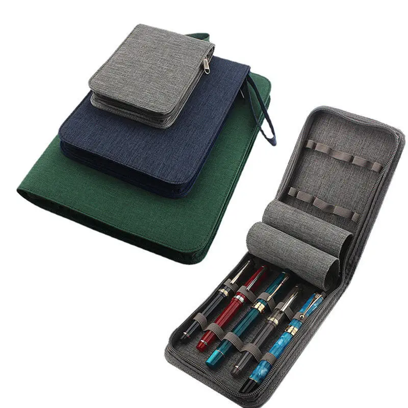 Imagem -03 - Grande Capacidade Fountain Case Lápis Canvas Escrita Titular Dustproof Pen Container Papelaria Bolsa 10 24 48 Slots